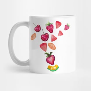 Watercolor Fruits splash, strawberries, cherries, watermelon slices Mug
